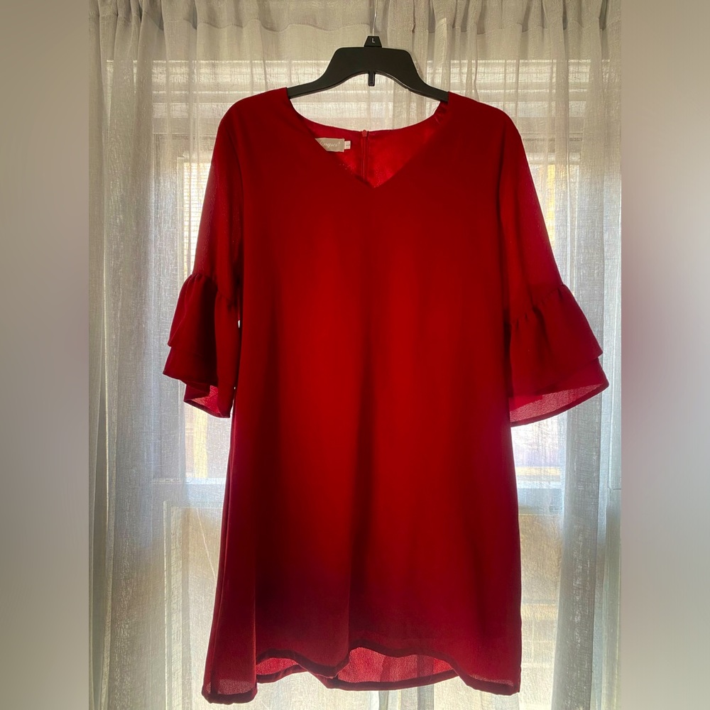 Belongsci V-Neck Bell Sleeve Shift Dress Size Large